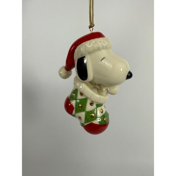 Lenox Snoopy Christmas Ornament • Peanuts Santa Snoopy in Stocking • Porcelain H - Picture 7 of 7